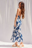 Navy Halter Neck Midi Dress