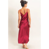 Satin Wine V-Neck Slip Dress