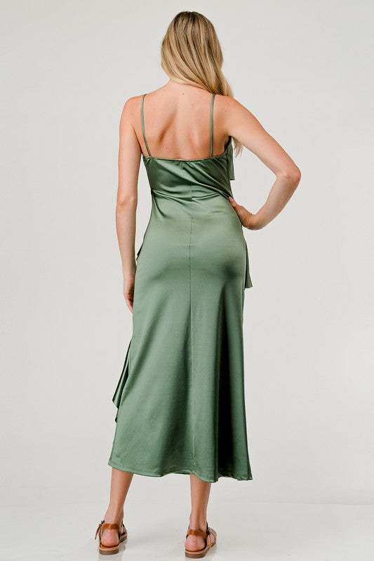 satin ruffle midi dress Sage Satin Ruffle Midi – Fashion Cupcake