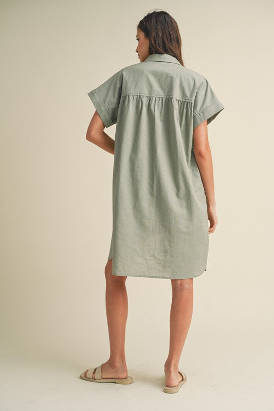 Mint Green Cuff Shirt Dress – Fashion Cupcake