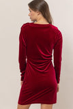 Red Velvet Asymmetrical Neck Mini Dress