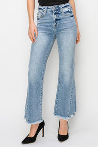 Stretchy Cropped Side Seam Flare Jeans