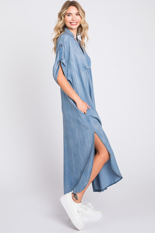 white christmas dresses Denim Button-Down Maxi Dress main image 1