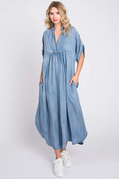 Denim Button Down Maxi – Fashion Cupcake