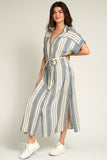 Striped Navy & White Belted Midi