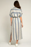 Striped Navy & White Belted Midi