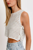 Ivory Cropped Tie Crochet Top