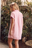 Pink Acid Wash Button Up Dress