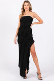 Black Layered Slit Strapless Maxi