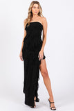 Black Layered Slit Strapless Maxi