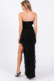 Black Layered Slit Strapless Maxi