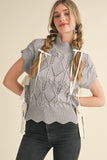 Grey Ribbon Side Poncho Top