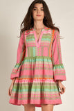Mint & Peach Embroidered Long Sleeve Dress