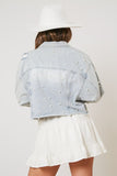 Light Wash Denim Jacket With Pearls