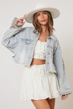 Light Wash Denim Jacket With Pearls