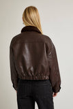 Fur Collar Brown Faux Leather Jacket
