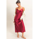 Satin Wine V-Neck Slip Dress