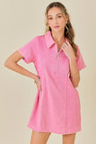 Pink Washed Denim Zipper Dress