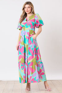 Bright Floral Tiered Midi