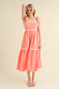 Coral & White Binded Trim Midi