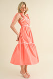 Coral & White Binded Trim Midi