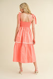 Coral & White Binded Trim Midi