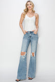 Mid Rise Distressed Flare Jeans