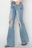 Mid Rise Distressed Flare Jeans