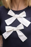 Navy 3/4 Sleeve Double Bow Top