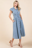 Light Denim Button Down Midi Dress