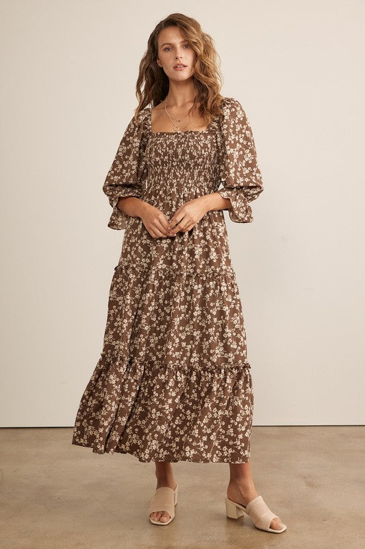 Brown Floral Smocked Maxi Brown Floral Smocked Maxi