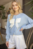 Baby Blue Bow Center Button Cardigan