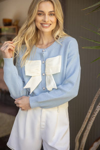 Baby Blue Bow Center Button Cardigan