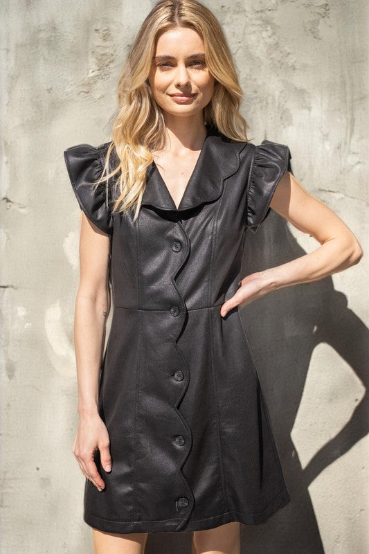 black pleather dress Black Pleather Scalloped Dress – Fashion Cupcake