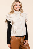 Cream Corduroy Ruffle Puffer Vest