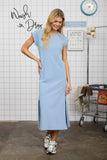 Light Blue Side Slit Midi Dress