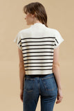 Navy Striped Sleeveless Mock Neck Sweater