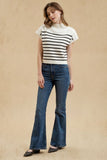 Navy Striped Sleeveless Mock Neck Sweater