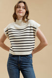 Navy Striped Sleeveless Mock Neck Sweater