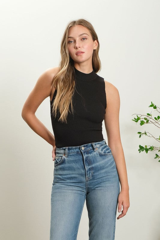 Black Sleeveless Mock Neck