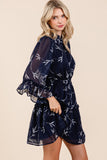 Navy & White Leaf Pattern Dress