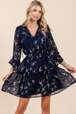 Navy & White Leaf Pattern Dress