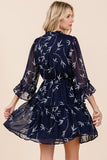 Navy & White Leaf Pattern Dress