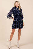 Navy & White Leaf Pattern Dress