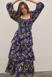 Navy Floral Long Sleeve Maxi