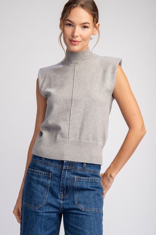 Grey Mockneck Sleeveless Top