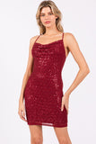 Wine Beaded Criss Cross Back Dress