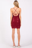 Wine Beaded Criss Cross Back Dress