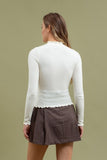 Cream Ruffle Trim Turtleneck Top