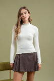 Cream Ruffle Trim Turtleneck Top